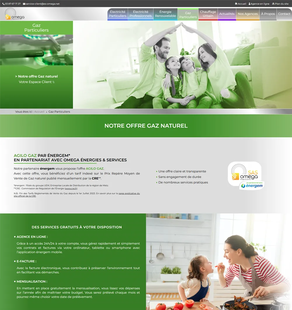 Capture d'écran page gaz www.es-omega.net