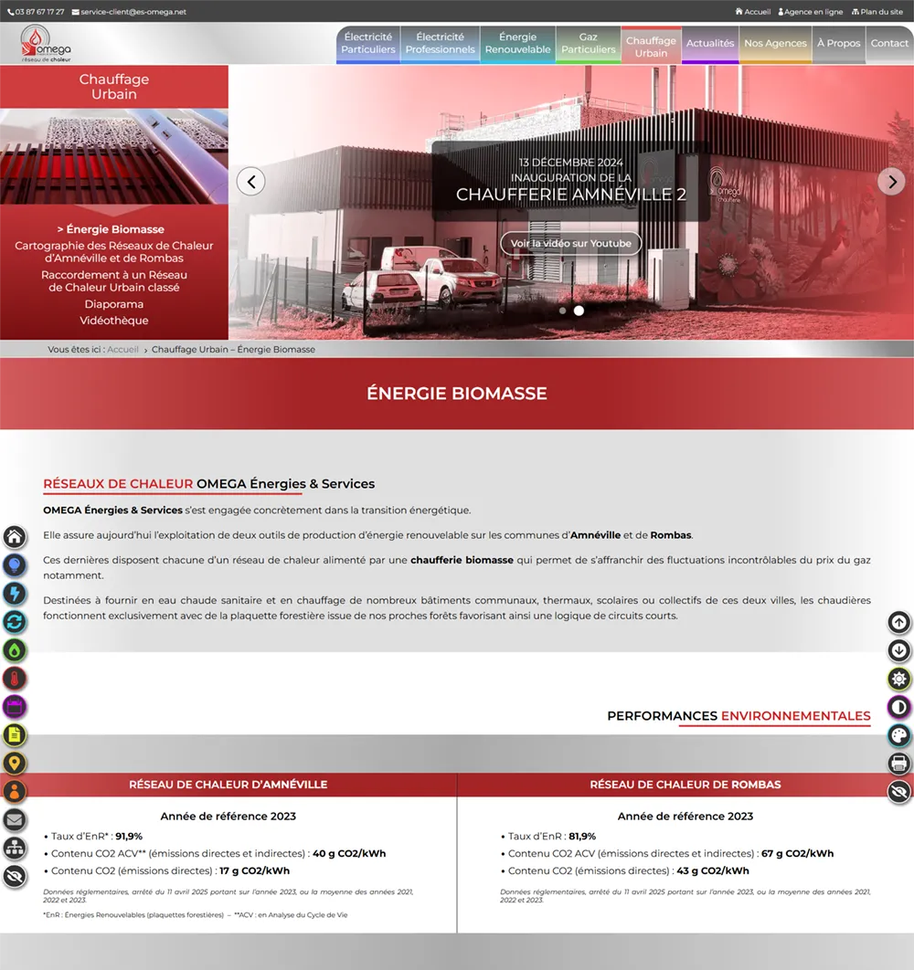 Capture d'écran page chauffage urbain www.es-omega.net